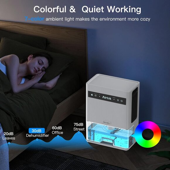 NEW IN BOX! Airtok Dehumidifier w/Timer, Auto-Defrost, Auto Shut-Off, (7) Lights - Picture 5 of 14